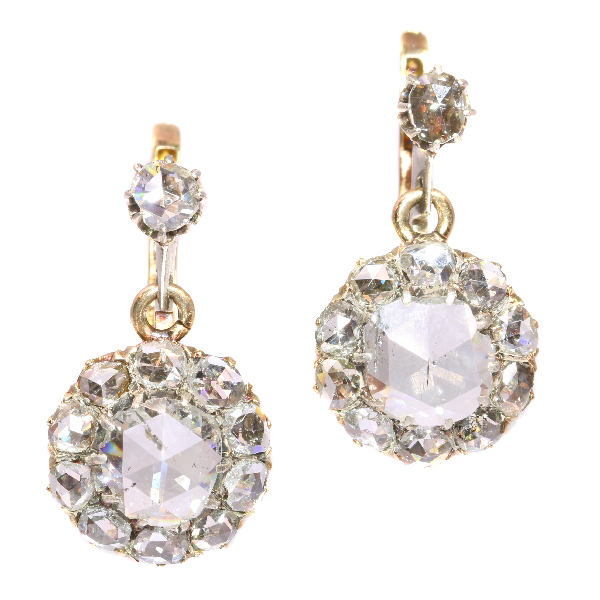 Antique large rose cut diamonds earrings